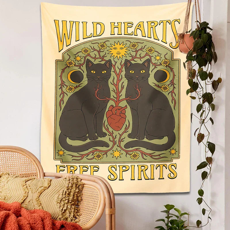 Decobites Cat Hearts Tapestry Wall Hanging for Boho Home Decor