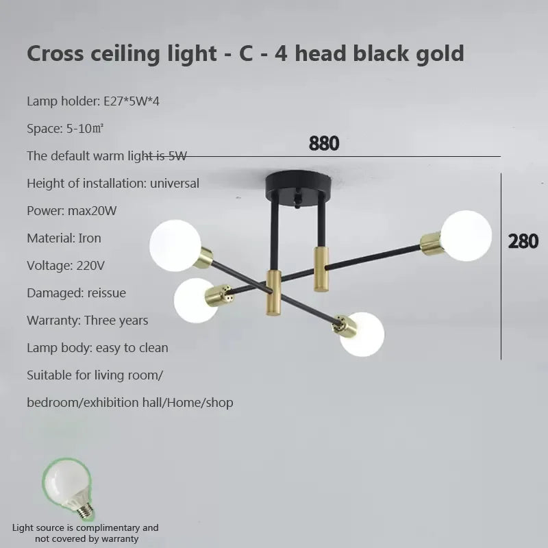 Gold Modern Ceiling Light Black-Gold Tricolor