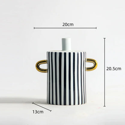 DecorBites™ Black and White Dots Geometric Ceramic Vase: Home Decoration Handicraft Ornament