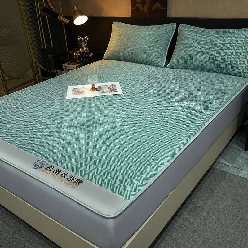 DecorBites™ Antibacterial Ice Silky Soft Fitted Sheet Set, Striped Geometric Pattern, Breathable Mattress Cover