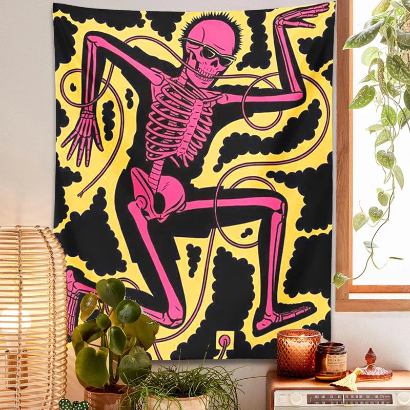 Decobites Skeleton Electric Shock Dance Hippie Tapestry - Home Decor & Wall Hanging