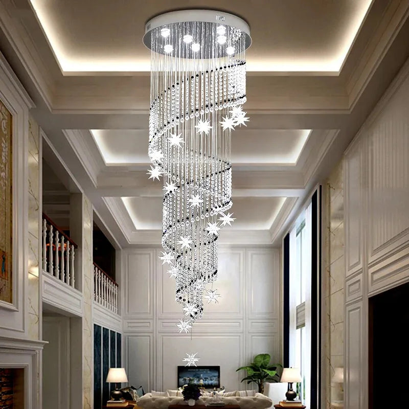 DecorBites™ Crystal Star LED Chandelier for Villa Staircase & Living Room Lighting