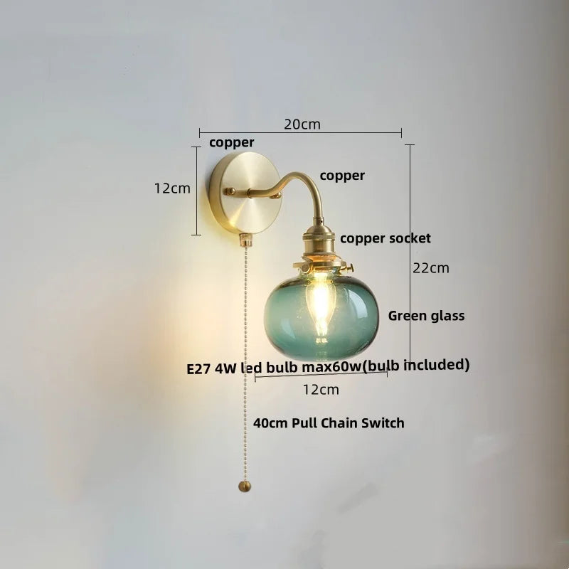 Lámpara de pared LED Green Class Ball™ Decorbites, enchufe de cobre, interruptor de cadena de tiro