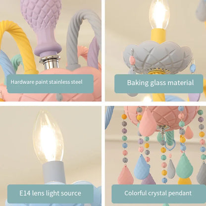 DecorBites™ Crystal Chandelier: Modern Macaron Color Luminaire for Children's Room