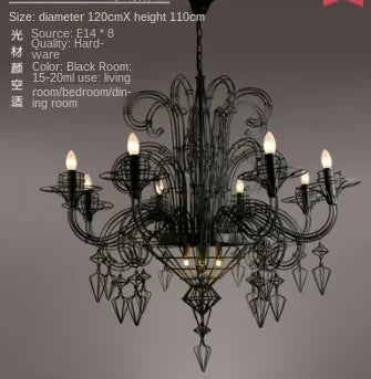 DecorBites™ Baroque Black Candle Chandelier Pendant Lamp for Bedroom, Living Room & Restaurant