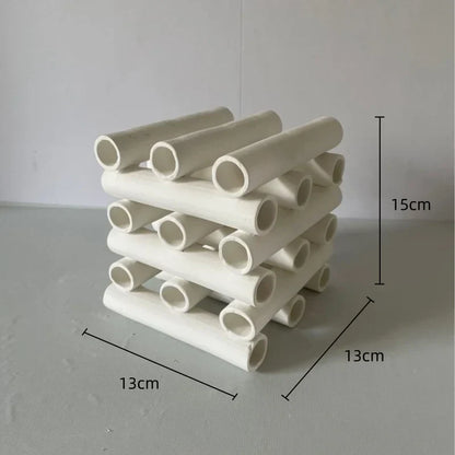 DecorBites™ Geometric Ceramic Pipe Stack Decorative Figurines White Ornaments
