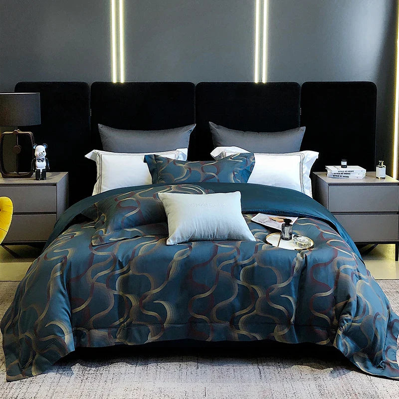 DecorBites™ 1200TC Egyptian Cotton Satin Jacquard Patchwork Bedding Set with Silky Finish