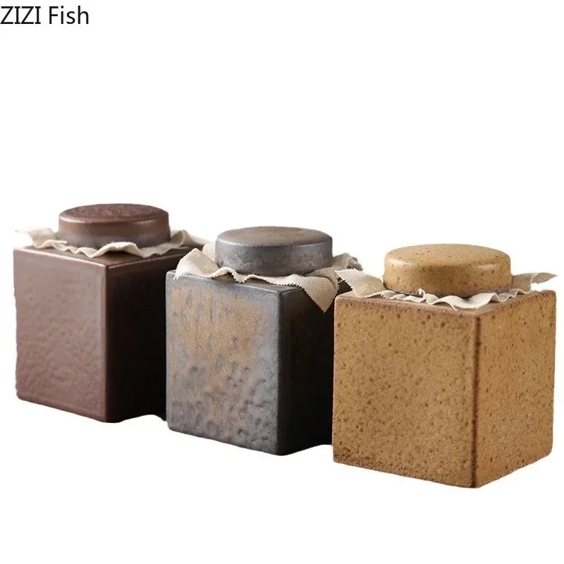 DecorBites™ Ceramic Tea Canister Pottery Jar for Tea and Coffee Storage