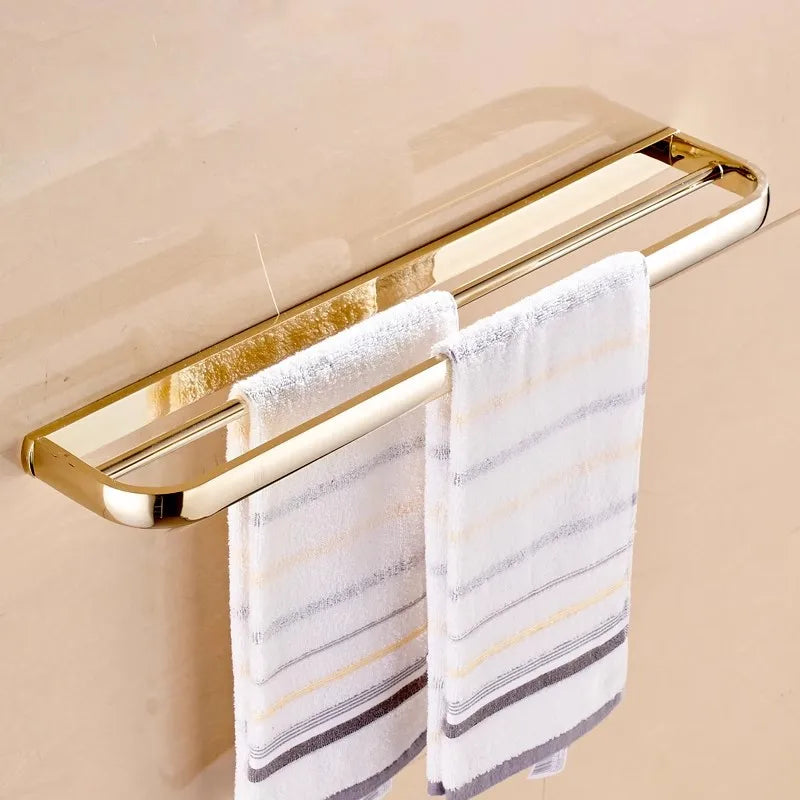 DecorBites™ Gold Brass Bathroom Hardware Set: Paper Holder, Towel Bar, Soap Basket, Towel Rack