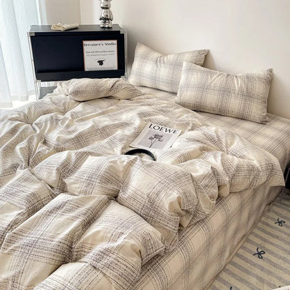 طقم أغطية سرير قطنية شبكية من DecorBites™ - طقم ملاءة سرير ناعمة وأنيقة، وغطاء لحاف