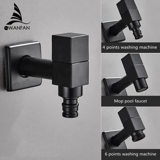 DecorBites™ Black Wall Mount Washing Machine Tap - Garden Outdoor Bathroom Water Faucet