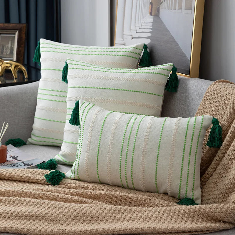 DecorBites™ Green Black Stripe Crochet Cushion Cover 50X50CM