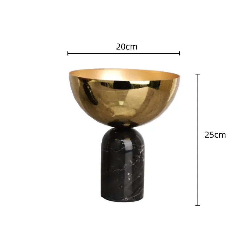 DecorBites™ Golden Fruit Bowl Metal Handicraft with Marble Base Storage Container Tray