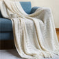 Decobites Nordic Knitted Sofa Blanket with Tassels - Solid Color Siesta Shawl Blanket