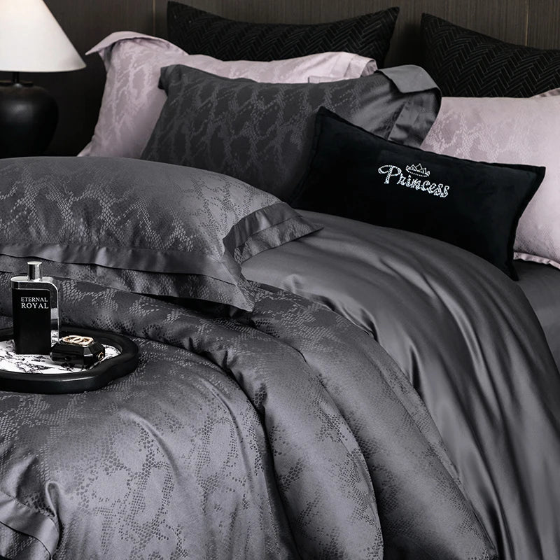 Decobites Luxury 1000TC Egyptian Cotton Jacquard Bedding Set in Dark Gray