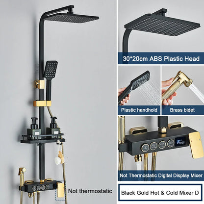 DecorBites™ Black 4-Way Digital Shower System with Rainfall Head and Bidet