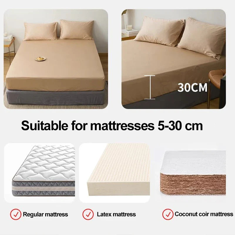 DecorBites™ Double Bed Elastic Fitted Sheet - Dust-Proof Microfiber Mattress Cover