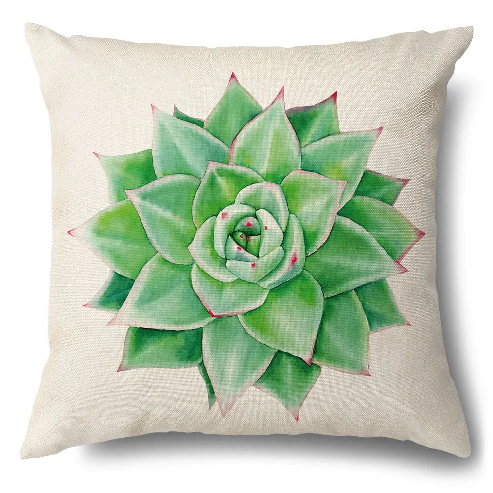 Funda de cojín decorativa DecorBites™ con diseño de hojas verdes - Funda de cojín para sofá de estilo sencillo en algodón y lino