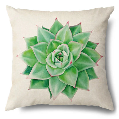 Funda de cojín decorativa DecorBites™ con diseño de hojas verdes - Funda de cojín para sofá de estilo sencillo en algodón y lino