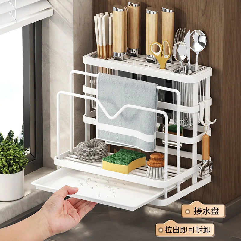 DecorBites™ Kitchen Storage Shelf: Multi-Functional Knife Holder & Sink Rack