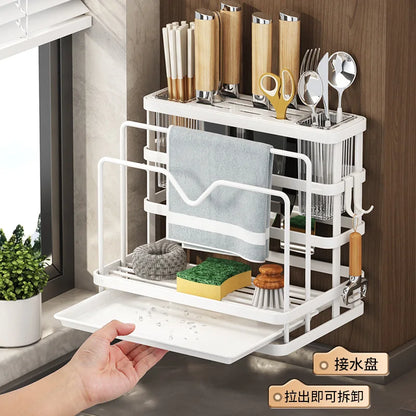 DecorBites™ Kitchen Storage Shelf: Multi-Functional Knife Holder & Sink Rack