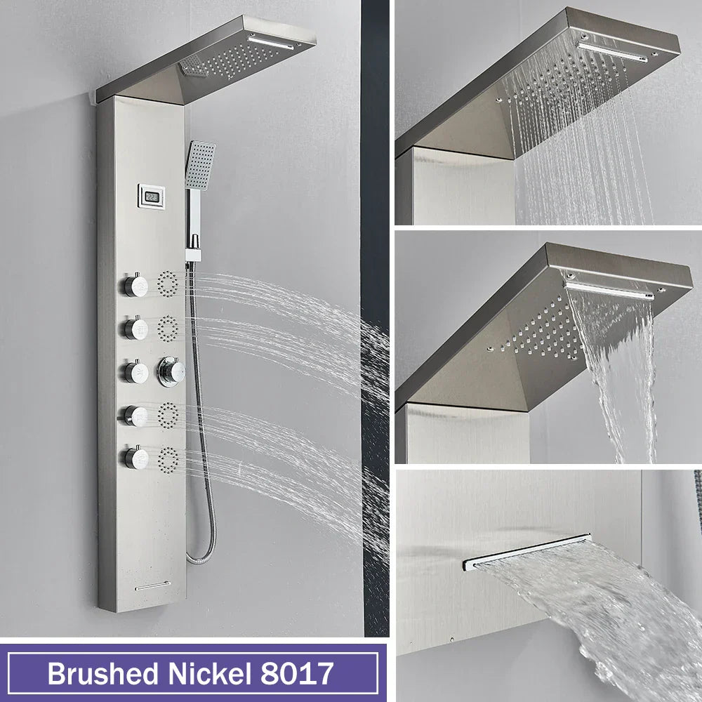 DecorBites™ Black Massage Jet Rainfall Shower Panel with Temperature Display 5 Modes