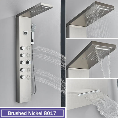 DecorBites™ Black Massage Jet Rainfall Shower Panel with Temperature Display 5 Modes