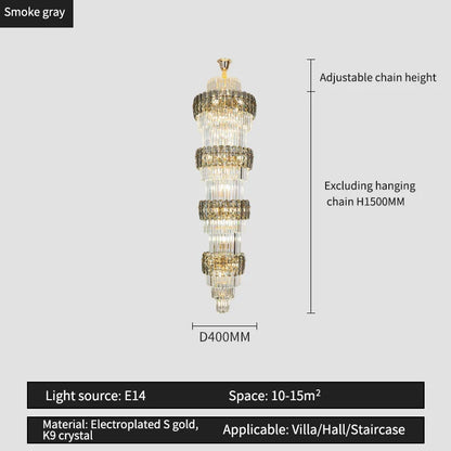 DecorBites™ Elegant Crystal Hollow Long Chandelier for Duplex Living Room and Stairwell