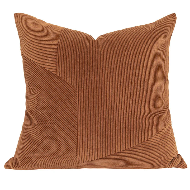 DecorBites™ Brown Corduroy Patchwork Cushion Cover 50x50cm Modern Luxury Pillow Case