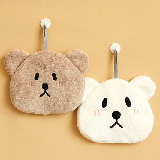 DecorBites™ Kids Bear Hand Towel: Soft Coral Velvet Absorbent Cleaning Cloth