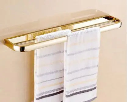DecorBites™ Gold Brass Bathroom Hardware Set: Paper Holder, Towel Bar, Soap Basket, Towel Rack