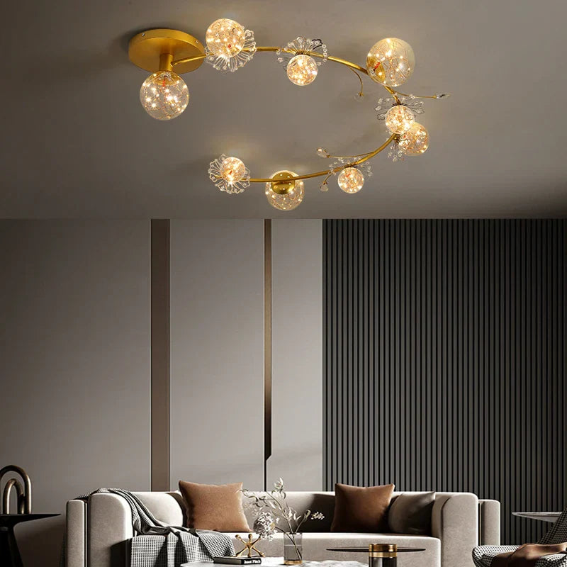 Lámpara de araña LED con bola de cristal dorado Decorbites™ para sala de estar moderna, dormitorio, comedor y cocina
