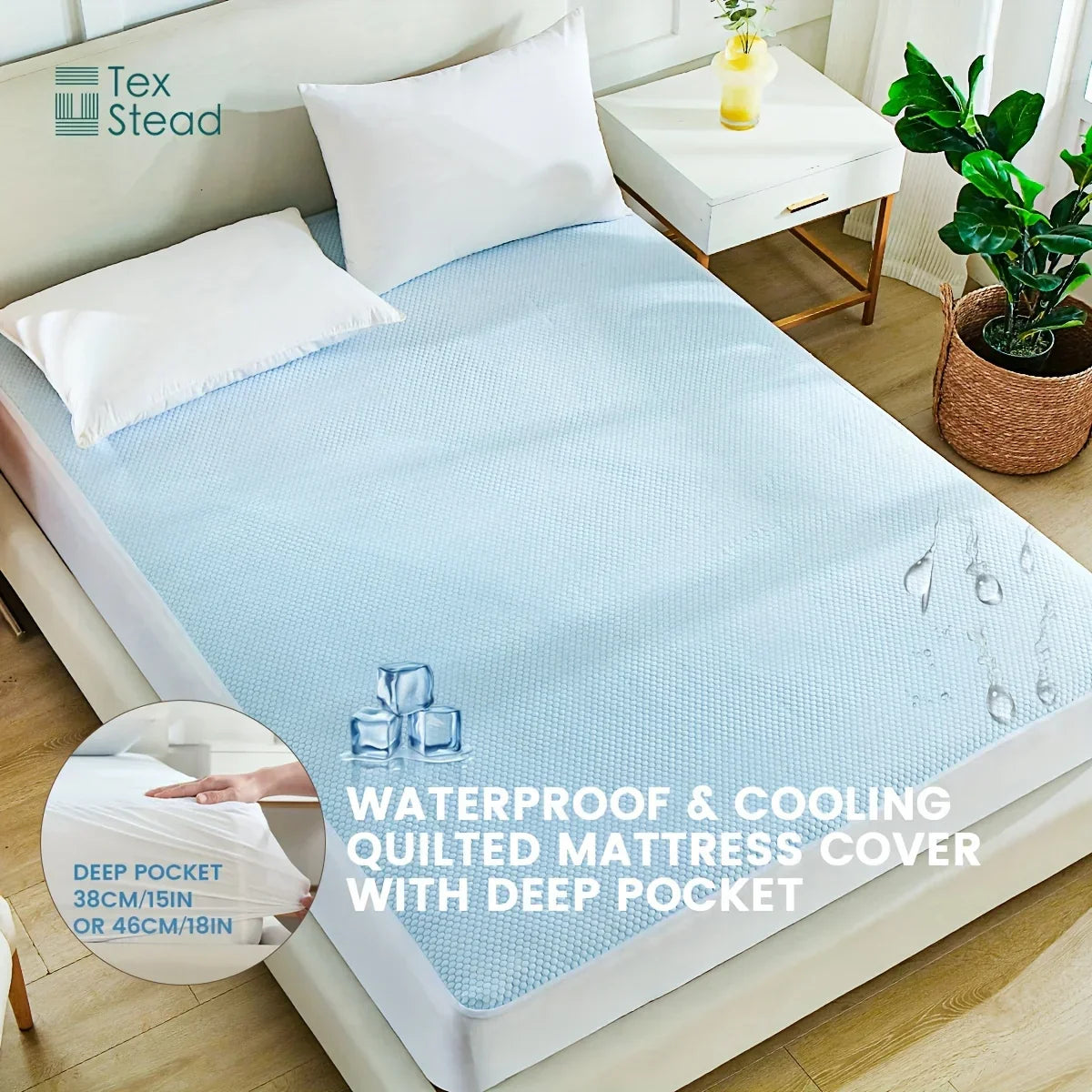 Decobites Soft Cooling Mattress Topper, Waterproof Fitted Sheet - Luxurious & Deep Pocket