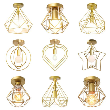 DecorBites™ Gold Iron Cage Ceiling Light Modern Nordic Decor Retro Loft Fixture E27