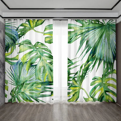 Decobites Tropical Leaf Gauze Curtain for Kitchen, Living Room, Balcony, Garden