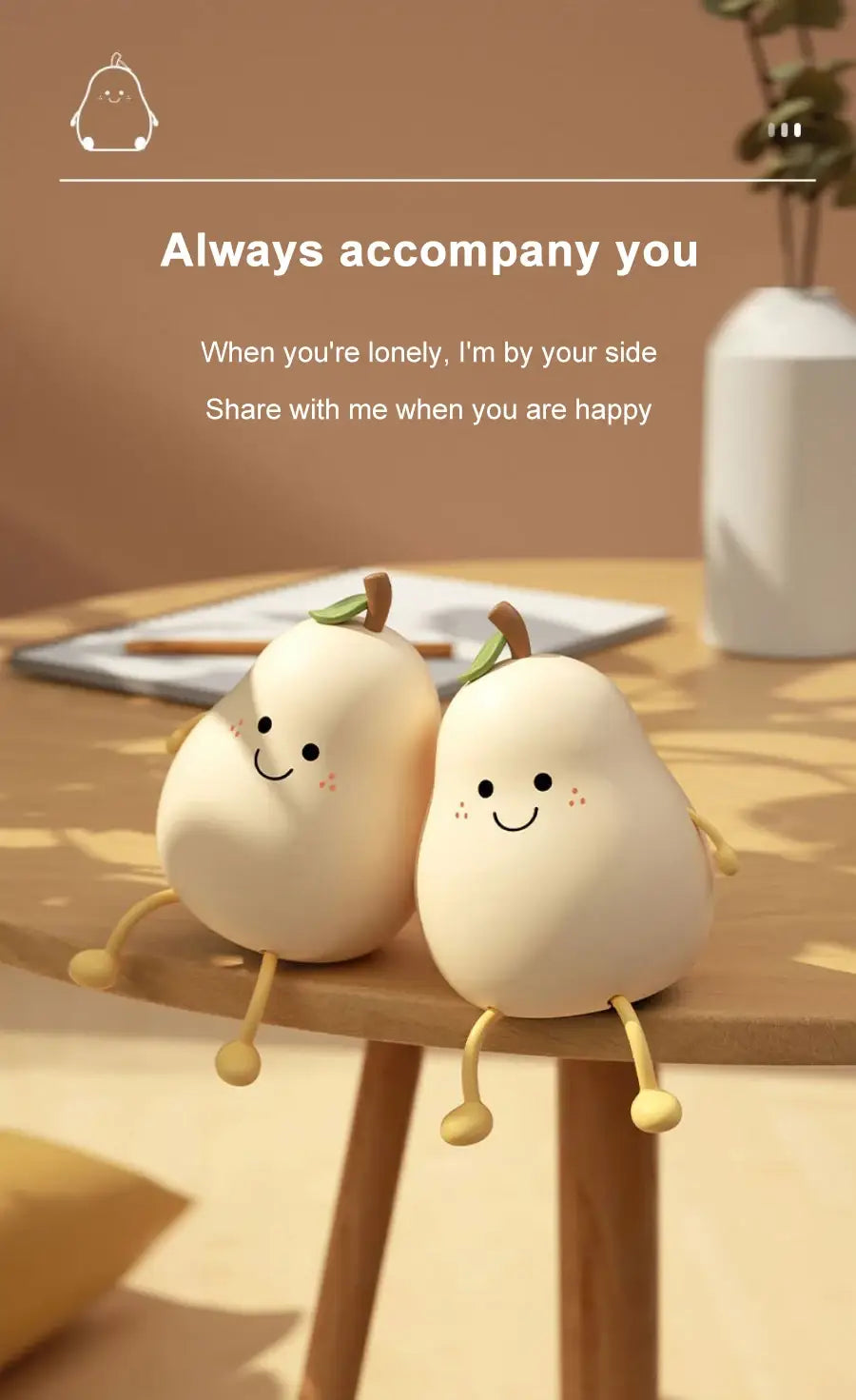 DecorBites™ USB Rechargeable Night Light Pear Silicone Night Lights Touch Sensor Bedroom Bedside Cat Lamp With Remote