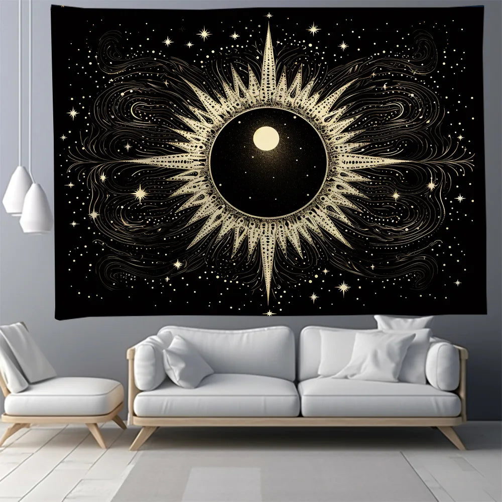 Decobites Sun & Moon Starry Sky Tapestry: Nordic Home Decor Wall Hanging & Picnic Mat