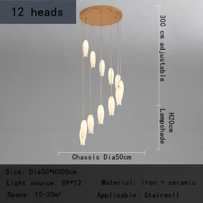 DecorBites™ Elegant Tulip Staircase Chandelier: Luxury Decor Hanging LED Lamp for Lobby, Restaurant, Hotel.