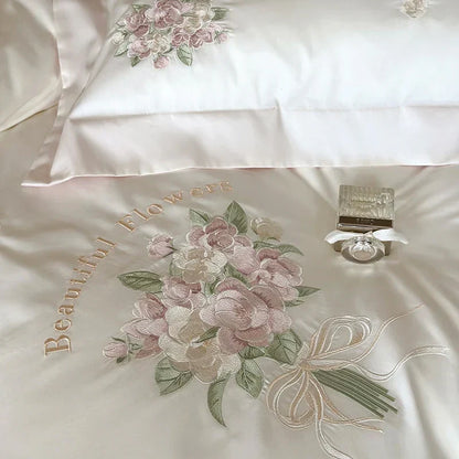 Decobites Flowers Embroidery Lace Princess Bedding Set 1000TC Egyptian Cotton Duvet Cover Set