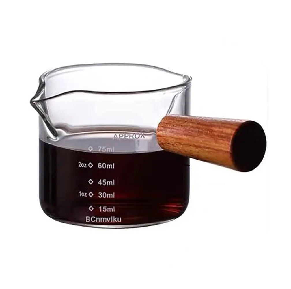 DecorBites™ Glass Espresso Pitcher with Double Spouts and Wooden Handle