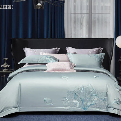 Decobites Luxury Floral Embroidery Bedding Set - 4Pcs