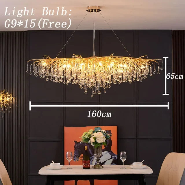 Gold Crystal Branch Chandelier Chrome L160cm