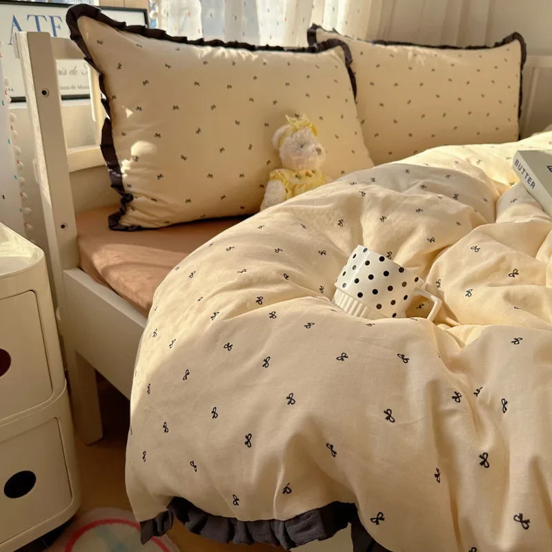 Juego de Ropa de Cama Decorbites™ de Encaje para Edredón 4 Piezas Algodón Lavado Francés para Cama Individual Doble