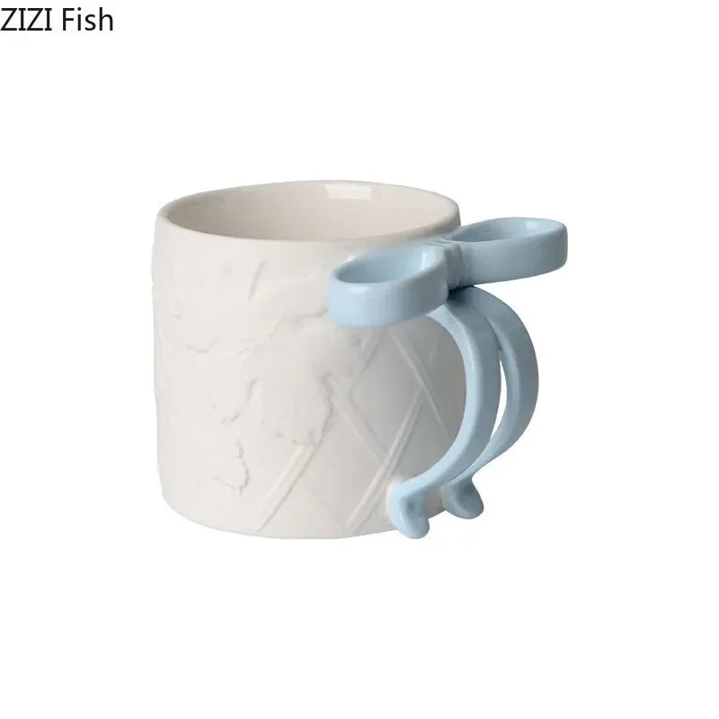 DecorBites™ Bowknot Ceramic Mug & Saucer Set - Tea, Coffee, Juice Cup for Dining Table