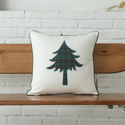 DecorBites™ Christmas Plaid Cotton Canvas Cushion Cover with Snowflake Embroidery