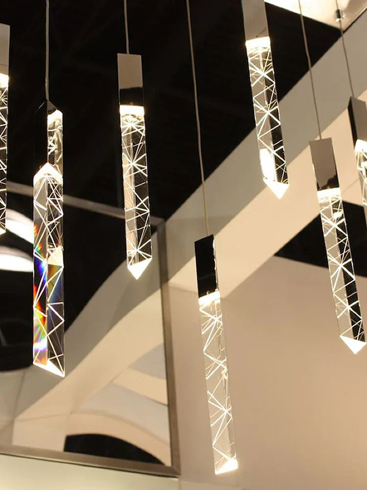 Lámpara de araña LED DecorBites™ Crystal Column: Lámpara colgante de lujo para escaleras, iluminación moderna para la decoración del hogar