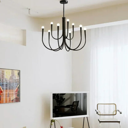 Modern Luxury Candle Pendant Lights French Style Black Golden Iron Chandeliers Living Room Bedroom Restaurant Hanging Lamps LED