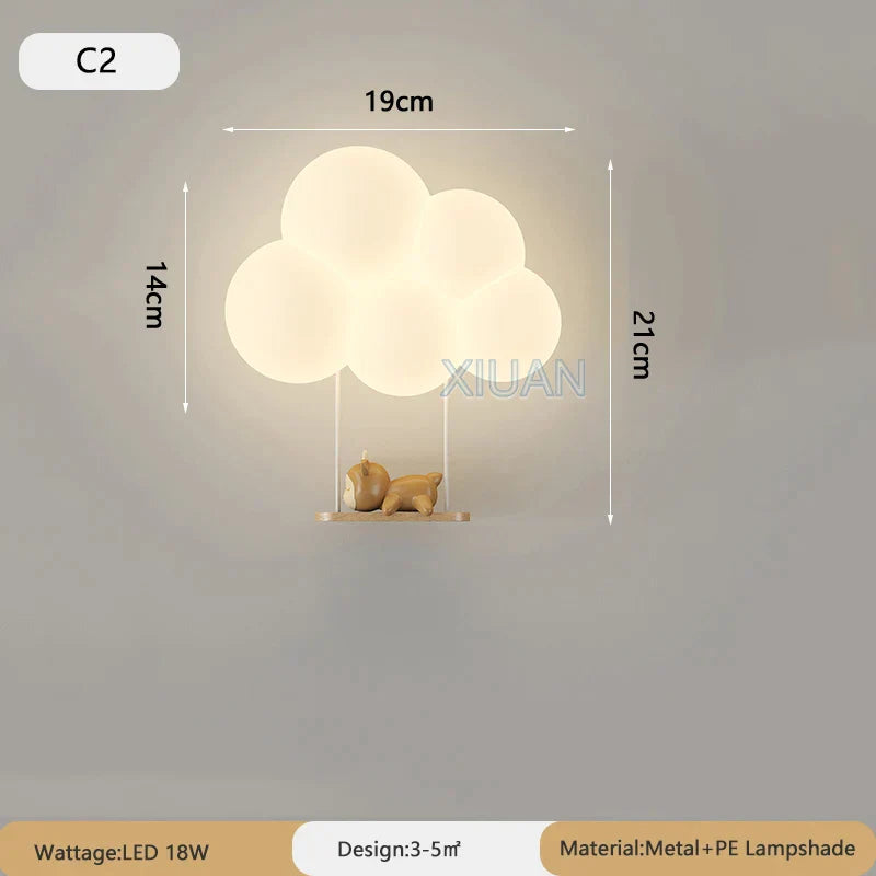 DecorBites™ Cloud Cartoon Wall Lamp for Nursery Room, Kids Bedroom, Cute Animal Sconce