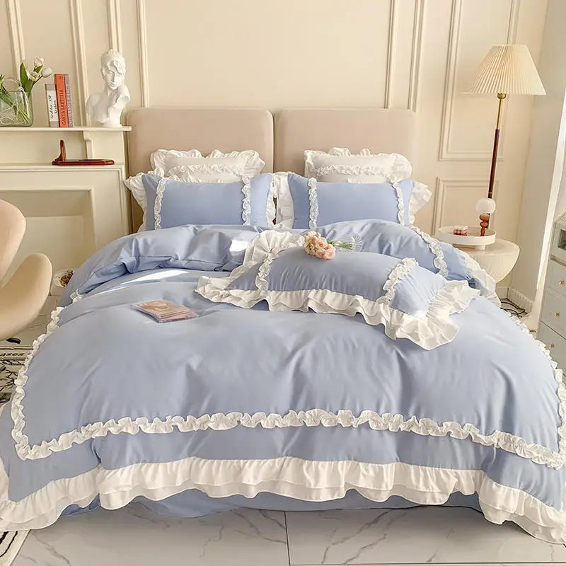 DecorBites™ Korean Princess Lolita Bed 4-Piece Set in Solid Washed Cotton
