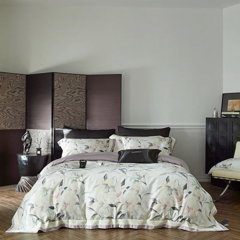 طقم أغطية سرير قطني DecorBites™ مقاس كينج كوين مطبوع بالكامل مع غطاء ملاءة وغطاء وسادة وبياضات